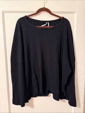Black Oversized Henley Cropped Pullover
